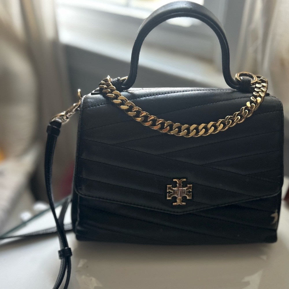Tory Burch Black Quilted Shoulder Bag with Gold Chain